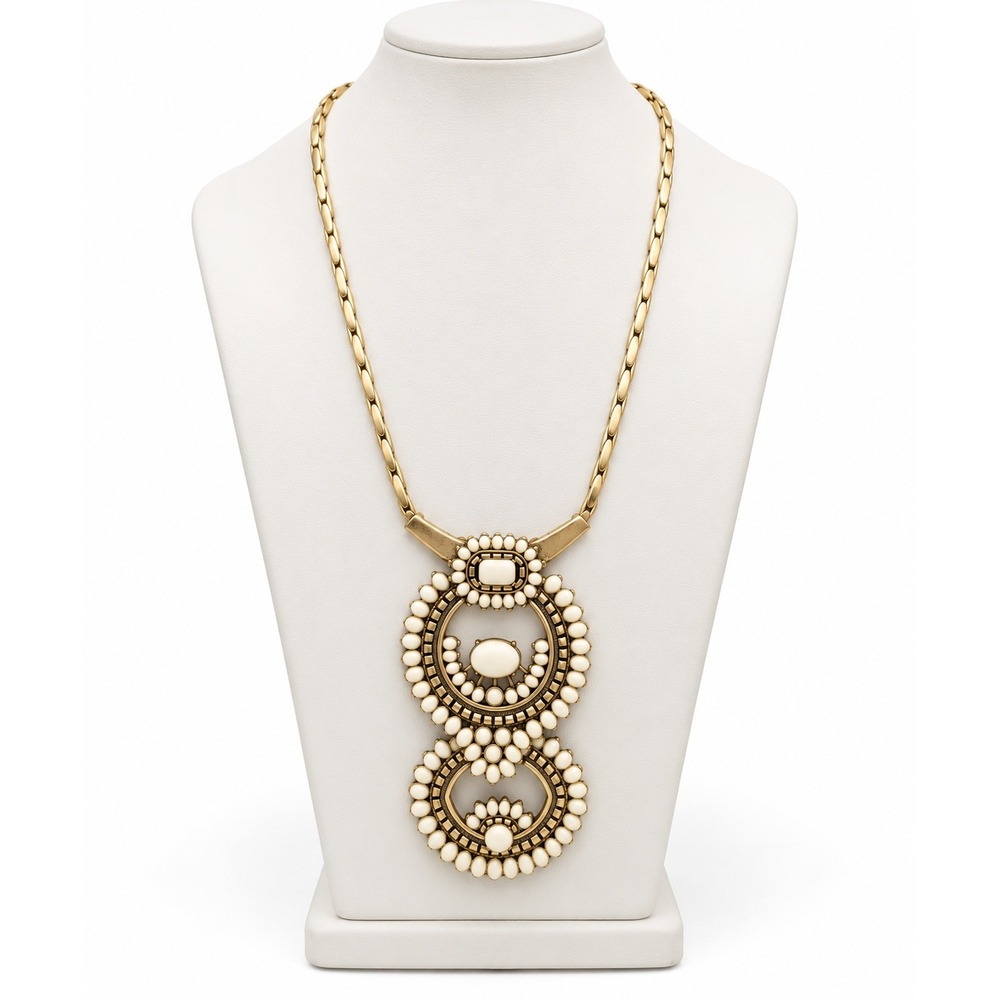 Stella & Dot Havana Convertible Statement Necklace Gold Tone Cream Acrylic 27"